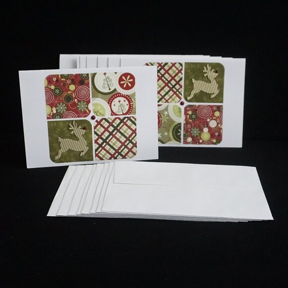 Set of 8 Handmade White Magic of Christmas Greetings Cards w/ 4 Square Reindeer - Picture 1 of 4